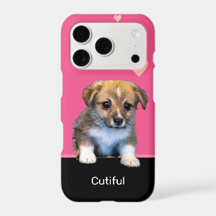 Cute Corgi Puppy Dog & Hearts on Pink & Black