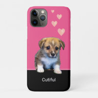 Cute Corgi Puppy Dog & Hearts on Pink & Black
