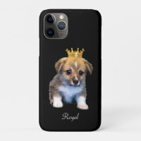 Cute Corgi Puppy Dog & Royal Crown on Black Case-M