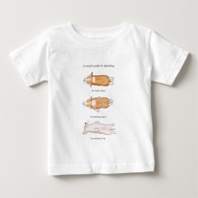 Cute corgi puppy guide to splooting baby's Tshirt (Front)