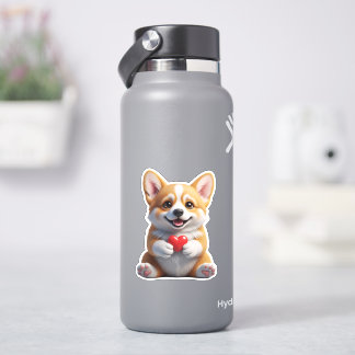 Cute Corgi Puppy holding Red Heart - Die-Cut Stick