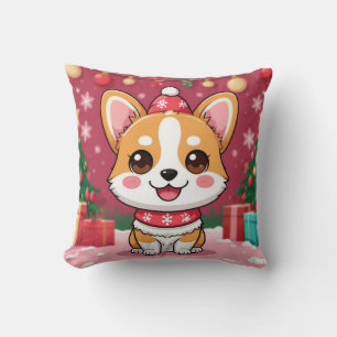 Cute Corgi Puppy With Christmas Presents Cushion