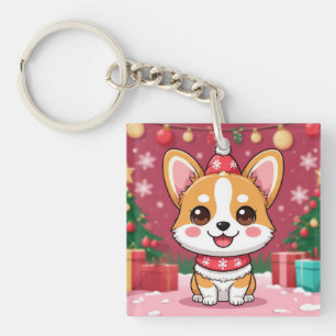 Cute Corgi Puppy With Christmas Presents Key Ring