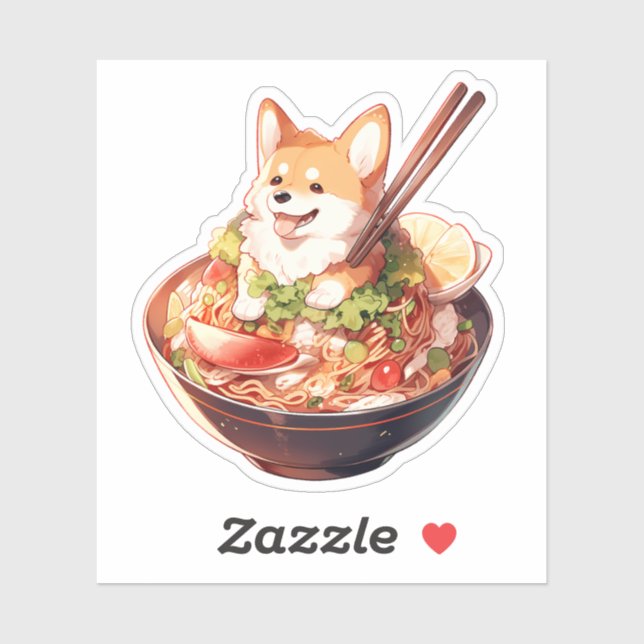 Cute Corgi Ramen Custom-Cut Vinyl Stickers (Sheet)
