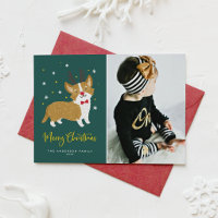 Cute Corgi Reindeer Antlers Christmas Dog Photo