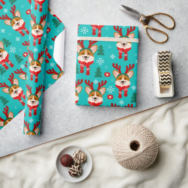 Cute Corgi Reindeer Christmas Wrapping Paper (Crafts)