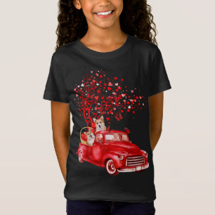 Cute Corgi Riding Red Truck Valentine Butterfly He T-Shirt