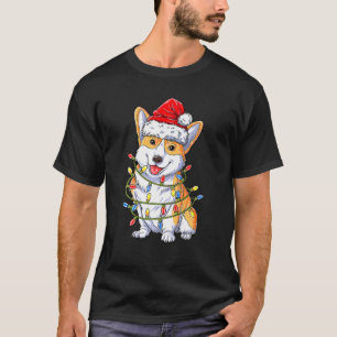 Cute Corgi Santa Christmas Tree Lights Xmas Boys T-Shirt