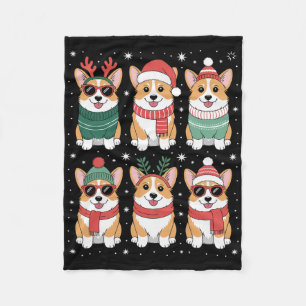 Cute Corgi Santa Hat Christmas Fleece Blanket