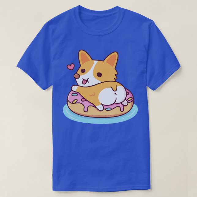 Cute Corgi Showing Booty On Doughnut Pool Float T-Shirt (Design Front)
