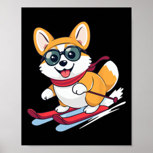Cute Corgi Skiing Poster