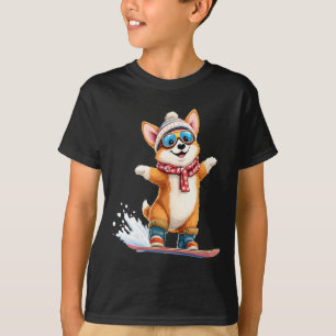Cute Corgi Snowboarding Winter Sports T-Shirt