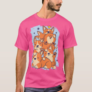 Cute Corgi Stack Cartoon Dog Pet Adorable  T-Shirt