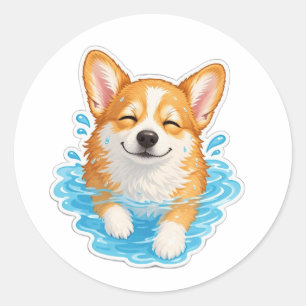 Cute Corgi Sticker, Happy Dog Lover Gift Classic Round Sticker