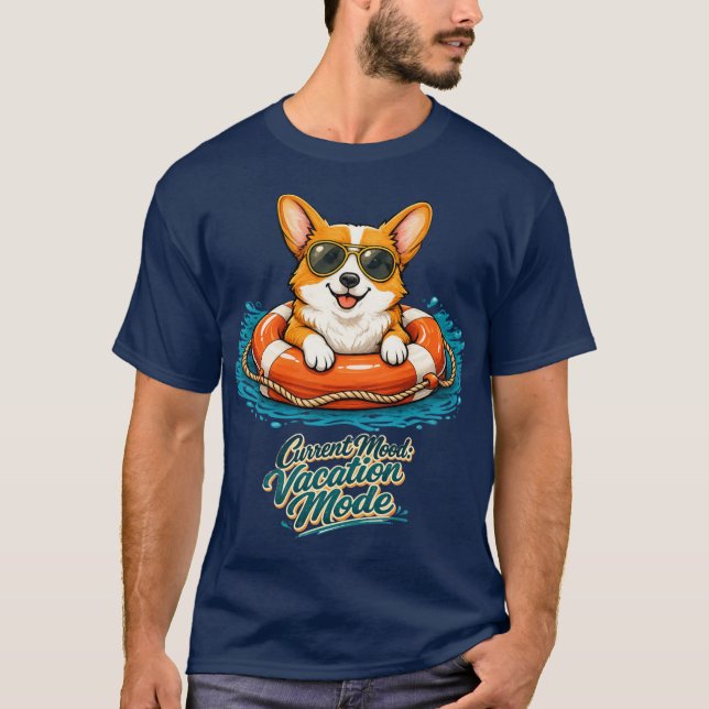 Cute Corgi Summer Vacation Mode T-Shirt (Front)