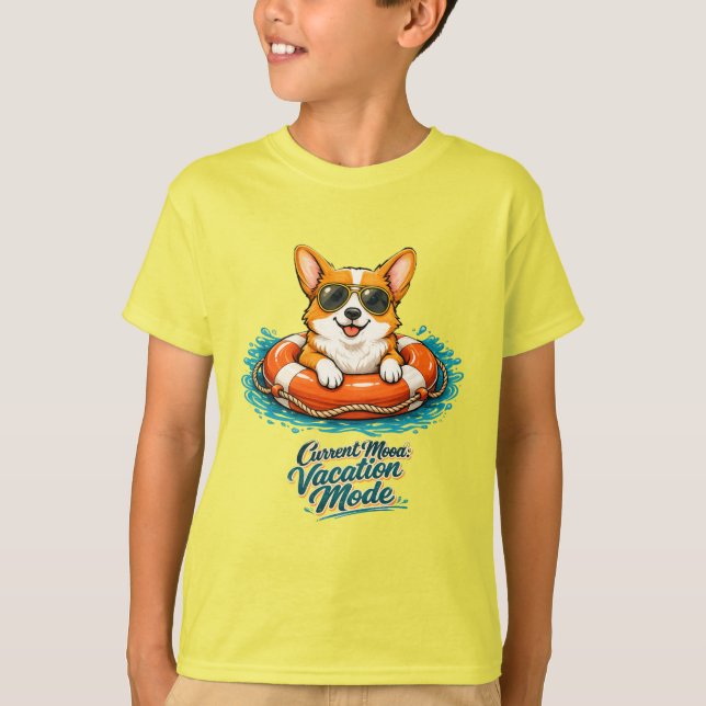 Cute Corgi Summer Vacation Mode T-Shirt (Front)