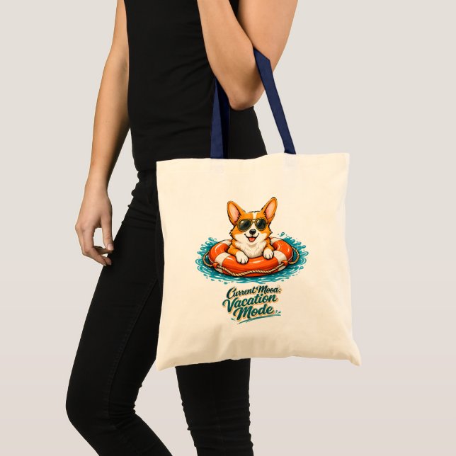 Cute Corgi Summer Vacation Mode Tote Bag | Funny B (Front (Product))