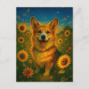 Cute Corgi Sunflowers Welsh Corgi Queen Postcard