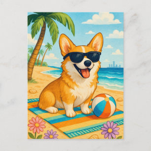 Cute Corgi Sunglasses Palm Beach Postcard