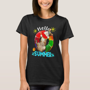 Cute Corgi Swimming Pool Eating Watermelon Hello S T-Shirt