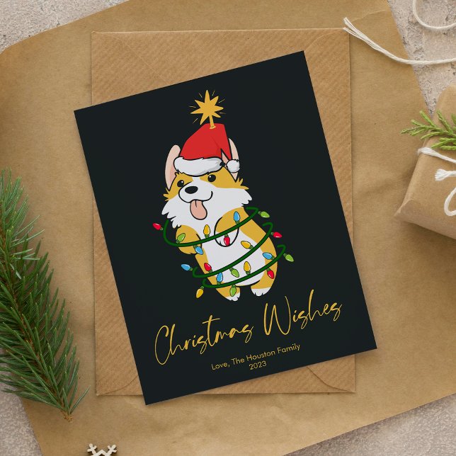  Cute Corgi Tree Christmas Flat Holiday Card (Creator Uploaded)