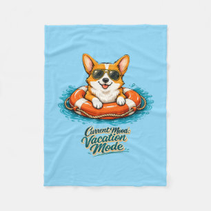 Cute Corgi Vacation Mode Illustration - Summer Bea Fleece Blanket