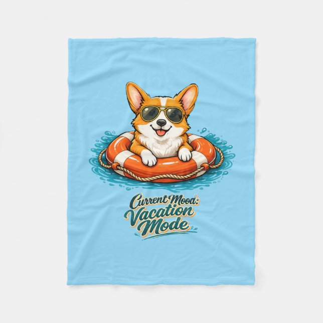 Cute Corgi Vacation Mode Illustration - Summer Bea Fleece Blanket (Front)