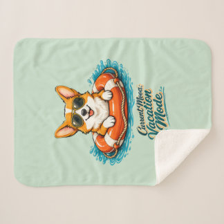 Cute Corgi Vacation Mode Illustration - Summer Bea Sherpa Blanket
