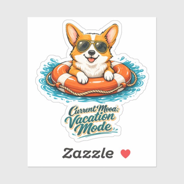 Cute Corgi "Vacation Mode" Summer Design (Sheet)