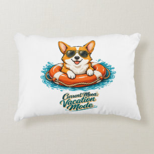 Cute Corgi "Vacation Mode" Summer Design Decorative Cushion