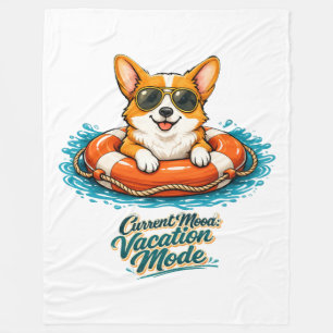 Cute Corgi "Vacation Mode" Summer Design Fleece Blanket