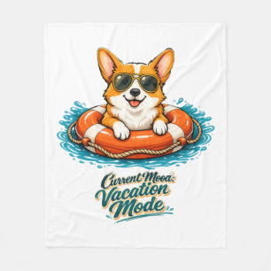 Cute Corgi "Vacation Mode" Summer Design Fleece Blanket