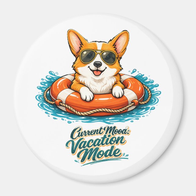 Cute Corgi "Vacation Mode" Summer Design Magnet (Front)