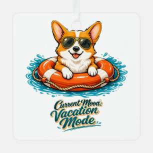 Cute Corgi "Vacation Mode" Summer Design Metal Tree Decoration