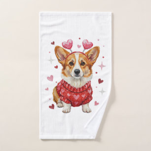 Cute Corgi Valentine Heart Valentines Day Hand Towel