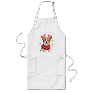 Cute Corgi Valentine Heart Valentines Day Long Apron