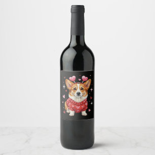 Cute Corgi Valentine Heart Valentines Day Wine Label