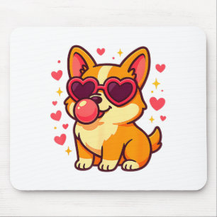 Cute Corgi Valentine Puppy With Heart Sungles Mouse Mat