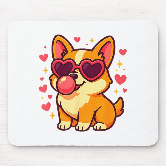Cute Corgi Valentine Puppy With Heart Sungles  Mouse Mat (Front)