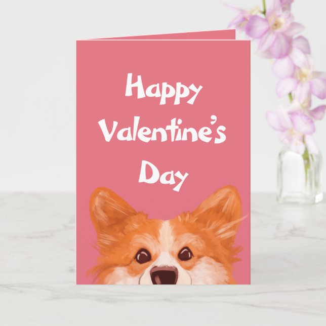 Cute Corgi Valentine’s Day Personalised  Card (Orchid)