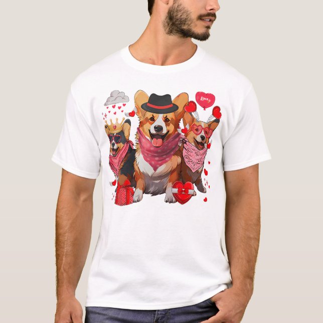 Cute Corgi Valentine's Day Heart Pet Dog Animal Lo T-Shirt (Front)