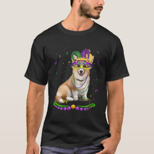 Cute Corgi Wearing Carnival Mask Mardi Gras Dogs L T-Shirt
