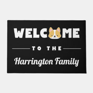 Cute Corgi Welcome Family Name Doormat