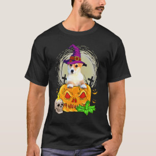 Cute Corgi Witch Pumpkin Halloween Dog T-Shirt