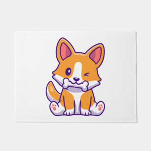 Cute Corgi with bone Doormat