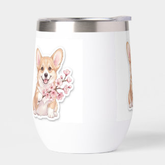 Cute Corgi with Cherry Blossom Branch