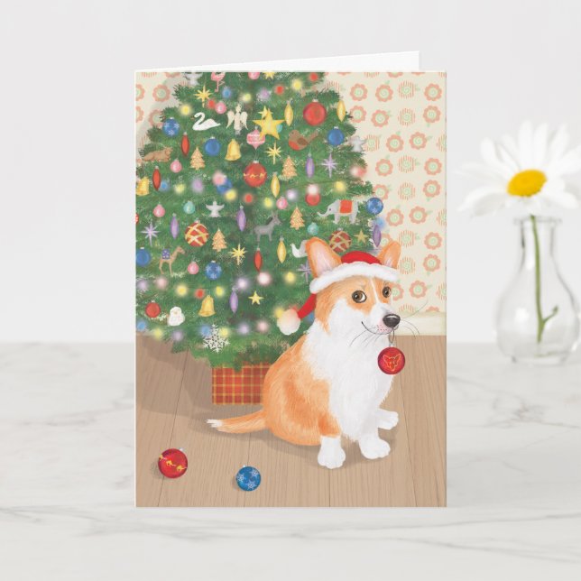 Cute corgi with Christmas tree card (Small Plant)