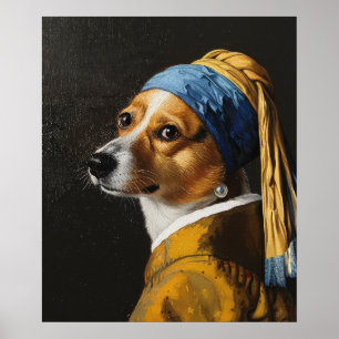 Cute Corgi with Pearl Earrings - Animal Art Poster