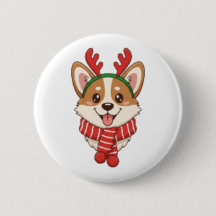 Cute Corgi with Reindeer Antlers Christmas 6 Cm Round Badge