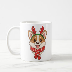 Cute Corgi with Reindeer Antlers Christmas Coffee Mug